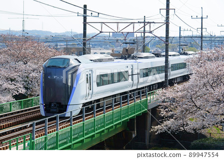 Limited express Azusa (E353 series) sprinting wrapped in cherry blossoms 89947554