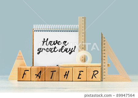 happy father's day text on letter board. Rulers and diy 89947564