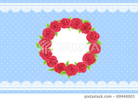 Rose (red) wreath background light blue dot lace 89948003