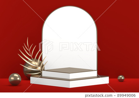 Red stage podium decoration suitable for products.3D rendering Red stage podium decoration suitable for products.3D rendering 89949006