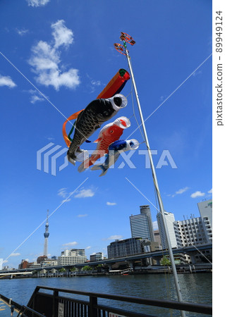 Carp streamers along the Sumida River swimming in the clear sky in May 89949124