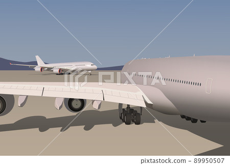 View of the plane on the background of the mountains. Vector. View of the plane on the background of the mountains. Vector. 89950507