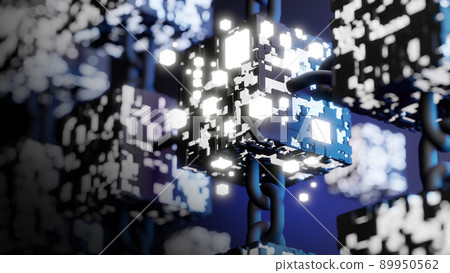 Blockchain technology design 3D render 89950562