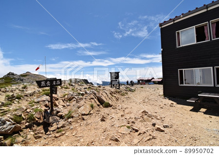 Signpost pointing to Daitenso and Mt. Tsubakuro in summer 89950702