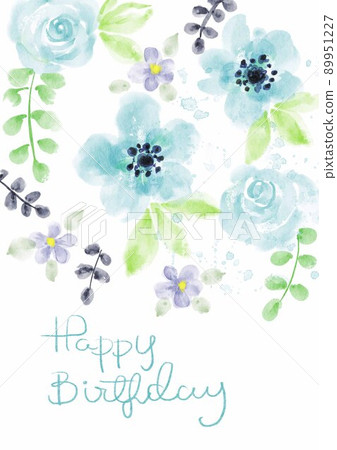Happy Birthday flower leaf background frame watercolor illustration 89951227