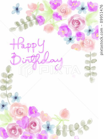 Happy birthday flower leaf background frame watercolor illustration Happy birthday flower leaf background frame watercolor illustration 89951476