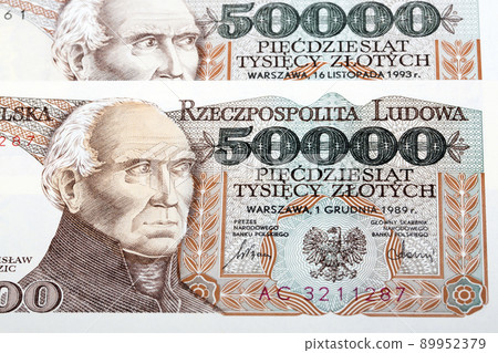 Old Polish money - 50000 Zloty a background Old Polish money - 50000 Zloty a background 89952379