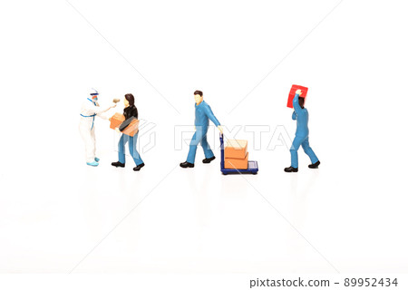 Spraying disinfectant to box 89952434