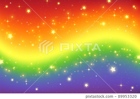 Rainbow fantasy background. Holographic wavy illustration. Bright multicolored sky with stars and bokeh. Vector. Rainbow fantasy background. Holographic wavy illustration. Bright multicolored sky with stars and bokeh. Vector. 89953320
