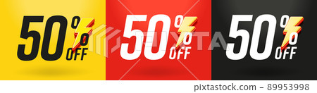 50 percent off discount offer. Super mega sale label sticker with flash special offer vector illustration. Half product or service price promotion 50 percent off discount offer. Super mega sale label sticker with flash special offer vector illustration. Half product or service price promotion 89953998