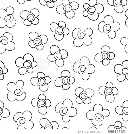 Seamless pattern based on traditional folk art flowers ornaments. Black and white floral background. Scandinavian style. Sweden nordic style. Vector illustration. Simple minimalistic pattern 89954585