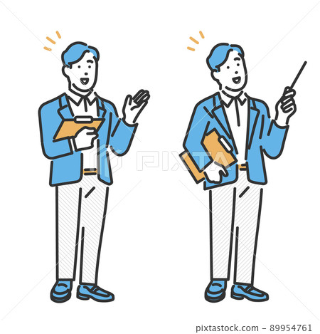 Image illustration material of a man of a business person explaining to a customer Image illustration material of a man of a business person explaining to a customer 89954761