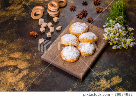 Homemade corn cookies on concrete table - healthy homemade vegan vegetarian pastry 89954982