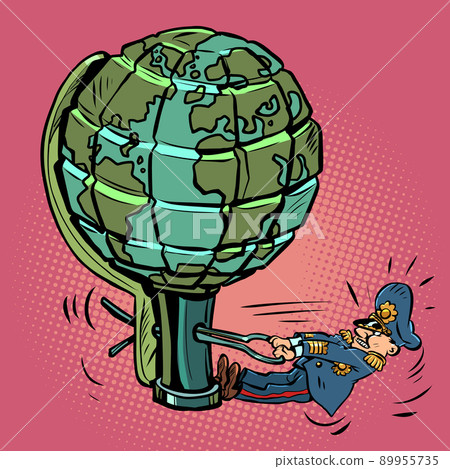 The military general wants to blow up the world. Planet Earth is like a grenade. War and aggression 89955735