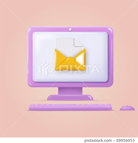 3d receiving a new mail on a laptop or PC concept. Vector 3d receiving a new mail on a laptop or PC concept. Vector 89956053