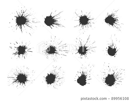 Ink blot stain spatter grunge black silhouette set. Brush stroke marker on paper abstract shape texture paint blast. Blow drip stain ad template card background area inscription stamp print isolated Ink blot stain spatter grunge black silhouette set. Brush stroke marker on paper abstract shape texture paint blast. Blow drip stain ad template card background area inscription stamp print isolated 89956108