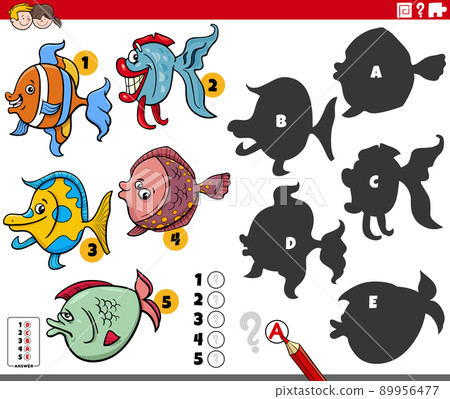 shadows game with cartoon fish animal characters 89956477