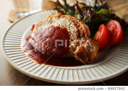 Pork saute ketchup sauce 89957842