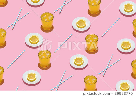 Summer pattern on a bright pink pastel background Summer pattern on a bright pink pastel background 89958770