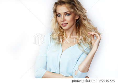young pretty stylish blond girl posing emotional isolated on white background happy smiling cool smile, lifestyle people concept close up young pretty stylish blond girl posing emotional isolated on white background happy smiling cool smile, lifestyle people concept close up 89959729