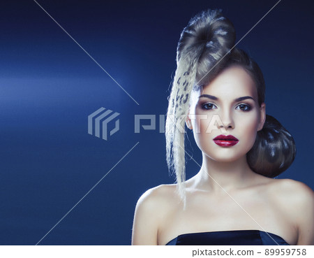 young elegant woman with creative hair style leopard print close up halloween stylish close up 89959758