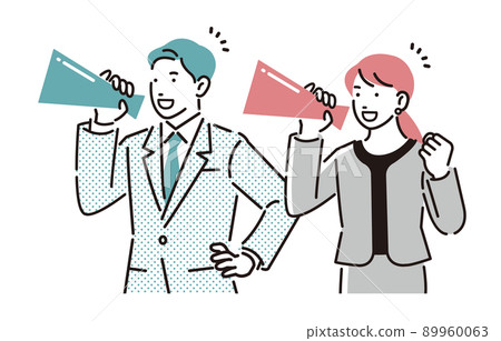 People Men and women who support business people with megaphones People Men and women who support business people with megaphones 89960063