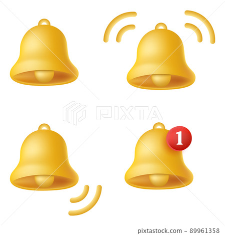Set of 3d notification bells isolated on white background. Vector Set of 3d notification bells isolated on white background. Vector 89961358