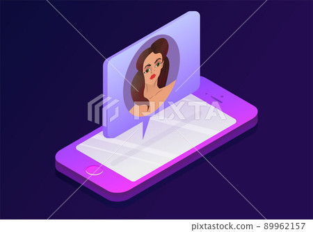 3d isometric illustration with female icon. Phone, isometric. Incoming call 3d isometric illustration with female icon. Phone, isometric. Incoming call 89962157