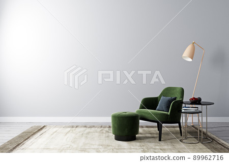 bright room with white wall and moderm furniture in scandinavian style for mockup. Living room for mockup. 3d rendering bright room with white wall and moderm furniture in scandinavian style for mockup. Living room for mockup. 3d rendering 89962716