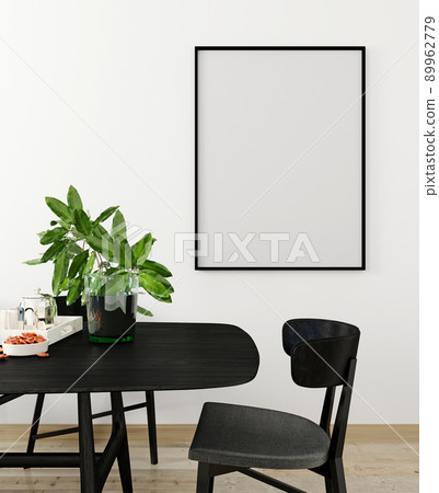 mockup poster frame in modern interior background, living room, Scandinavian style, 3D render, 3D illustration 89962779