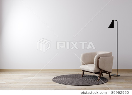 bright room with white wall and moderm furniture in scandinavian style for mockup. Living room for mockup. 3d rendering 89962960