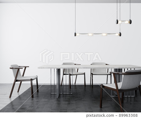 Poster, wall mock up in light grey dining room interior, 3d rendering 89963308