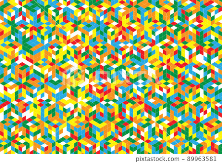 Magic cube pattern seamless design. Color block puzzle vector background. 89963581