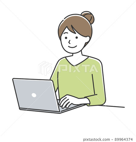 對角線操作電腦的女性 對角線操作電腦的女性 89964374