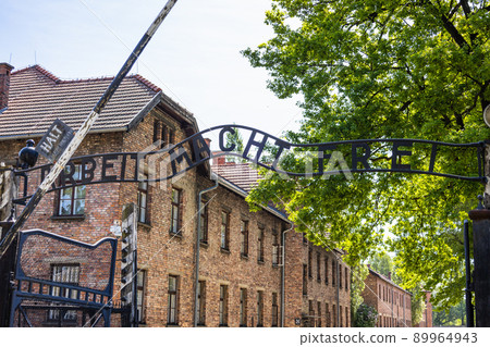 Main gates to Auschwitz-Birkenau Nazi concentration camp Main gates to Auschwitz-Birkenau Nazi concentration camp 89964943