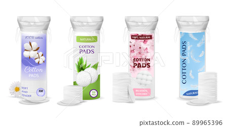Realistic Cosmetic Cotton Pads Packaging Icon Set Realistic Cosmetic Cotton Pads Packaging Icon Set 89965396