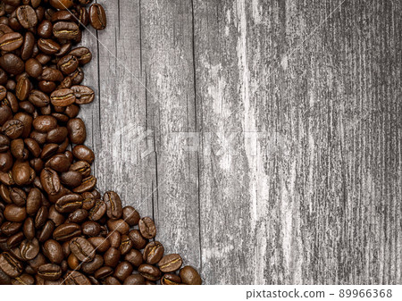 Coffee background on rustic wooden texture. Copy space. Top view Coffee background on rustic wooden texture. Copy space. Top view 89966368