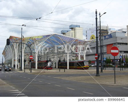 Tram depot in Lodz. Building of tram depot with modern architecture 89966641