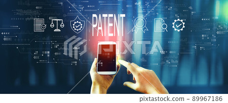 Patent concept with person using smartphone Patent concept with person using smartphone 89967186