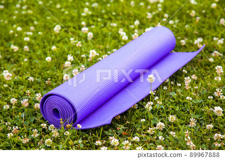 Purple Yoga Exercise Mat On Green Grass 89967888