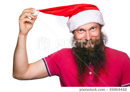 portrait of happy man with new year hat on white background portrait of happy man with new year hat on white background 89969488