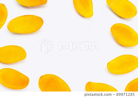 Tropical fruit, Frame made of mango on white background. 89971285