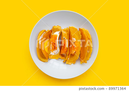 Thai crispy pancakes on white background. Thai crispy pancakes on white background. 89971364