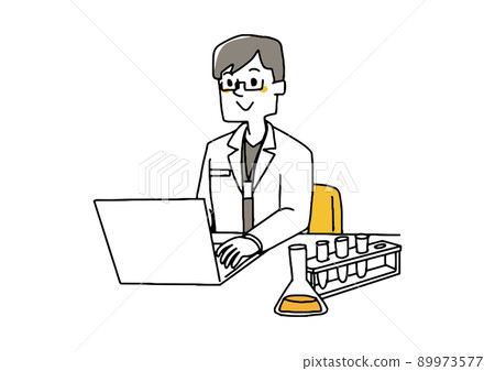 一個參與藥品和化妝品研發的人，一個滑稽的手寫人物矢量圖，一個溫暖的線條畫 89973577