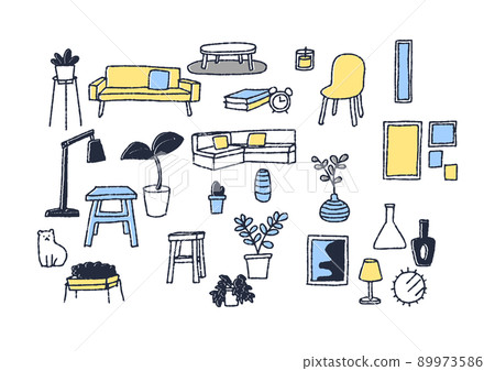 Handwritten Scandinavian interior accessory set warm line drawing 89973586