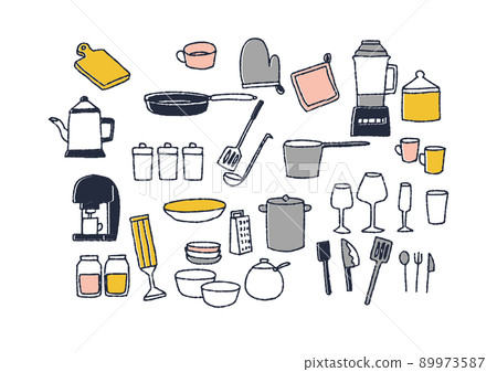 Handwritten kitchen accessory set warm line drawing 89973587