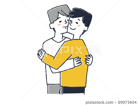 A couple of men, two people who love each other happily, a comical handwritten person 89973604