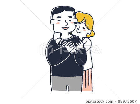 A couple of a fat man and a woman with a standard figure, two people who love each other happily, a comical handwritten person A couple of a fat man and a woman with a standard figure, two people who love each other happily, a comical handwritten person 89973607