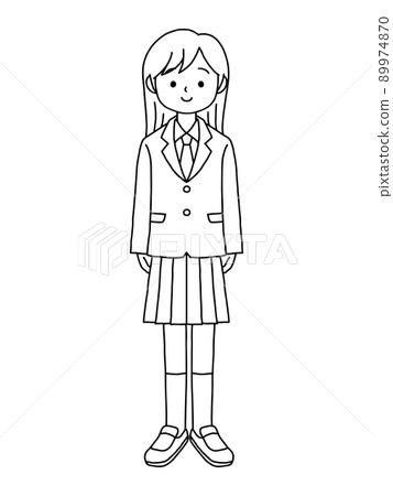 穿著無性別制服、領帶/線條畫的學生 89974870