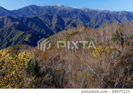 Mt. Kobushi seen from the summit of Mt. Ryokami in autumn colors 89975125